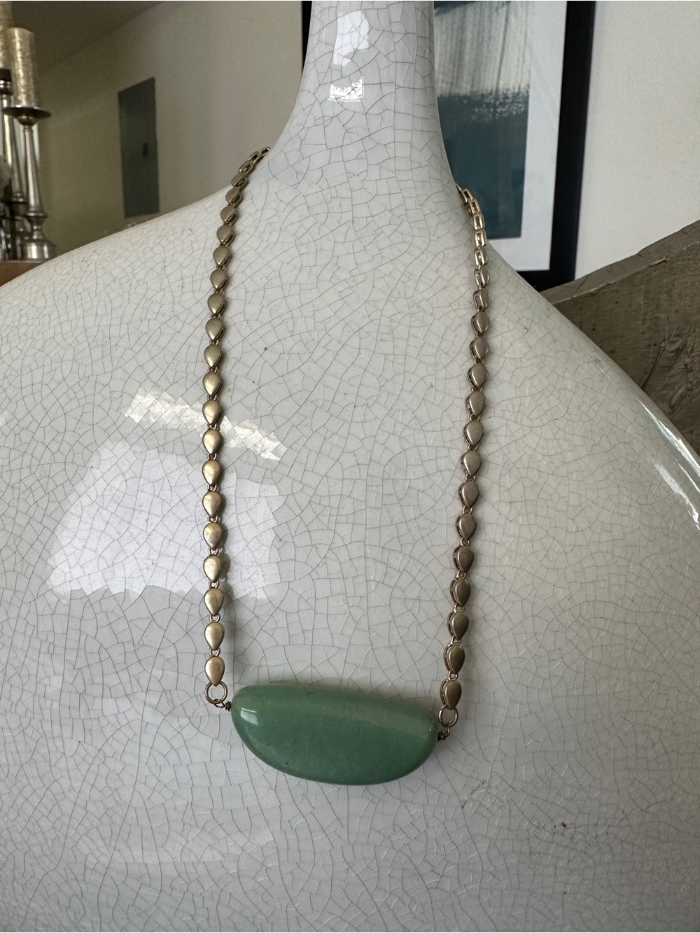 Gold Chain Necklace with Green Stone Pendant